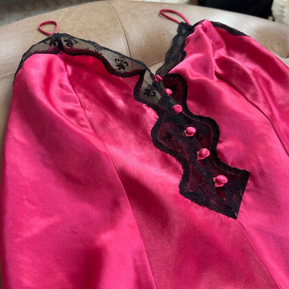 Vintage 90s Red Satin Teddy Romper Vampire Vamp Halloween Lingerie Lace M - Picture 2 of 9
